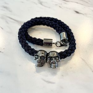 Alexander McQueen Skull Double Wrap Rope Bracelet Gunmetal Finish